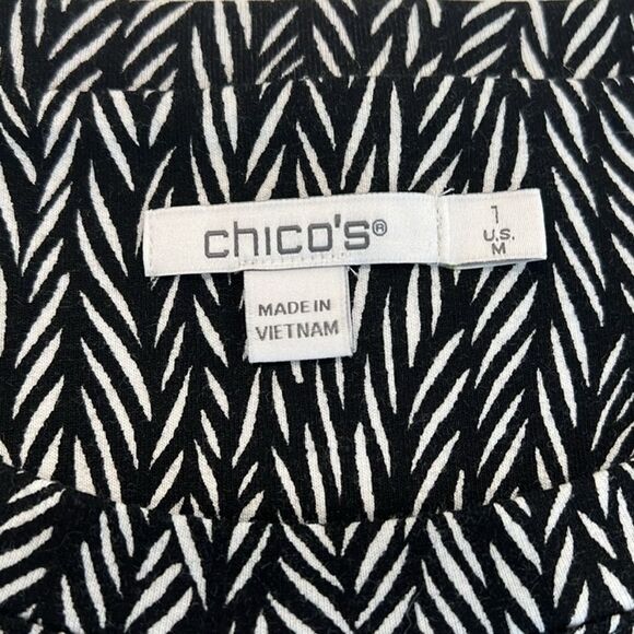 Chicos Zenergy Tunic Top Black White Soft French Terry 3/4 Sleeve Size 1 Medium - Picture 10 of 12